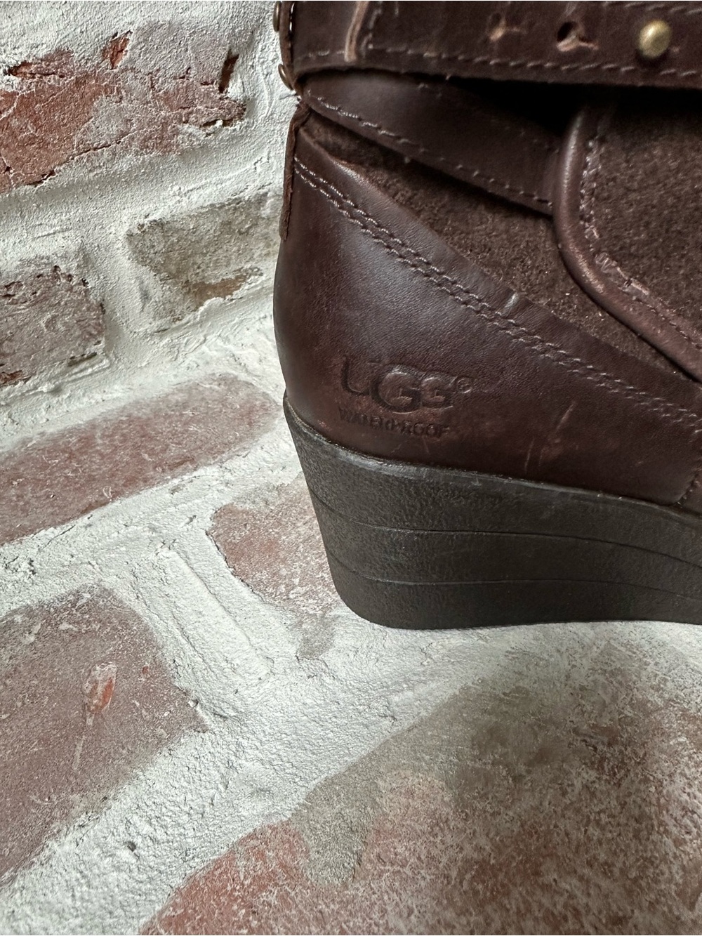 UGG Dark Brown Leather Wedge Ankle Boots - Picture 3 of 7
